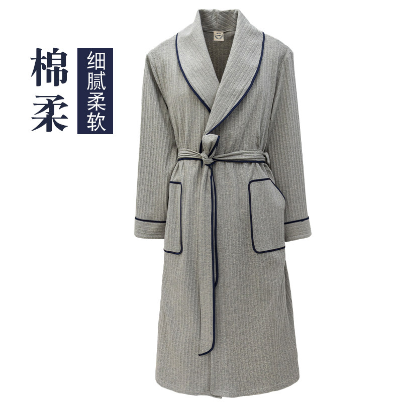 Men's sleepwear pure cotton slim for home bath Absorbent Bath clothes Long version Bathrobes Men's Spring and Autumn All cotton Home Clothing Clothing