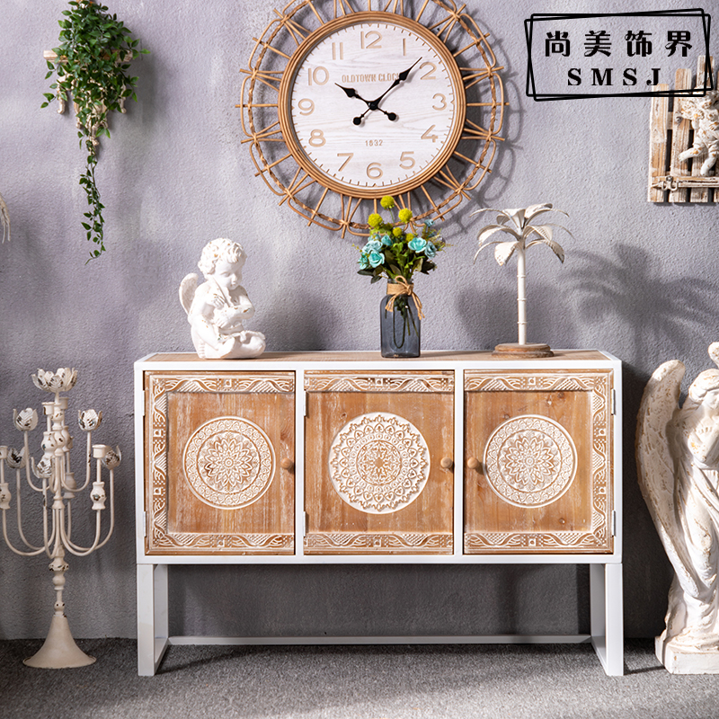 American country retro wrought iron porch cabinet dining side drawer living room foyer solid wood decorative cabinet bed and breakfast side cabinet