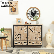 American country retro wrought iron porch cabinet TV cabinet B&B entrance sideboard cabinet living room decoration storage carved cabinet