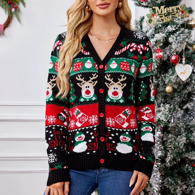 Cross-Border European and American Loose Knitted Cardigan 2026 Autumn and Winter New Sweater Jacket Women's Casual Long-Sleeved Christmas Sweater Cross-Border European and American Loose Knitted Cardigan 2026 Autumn and Winter New Sweater Jacket Women's Casual Long-Sleeved Christmas Sweater