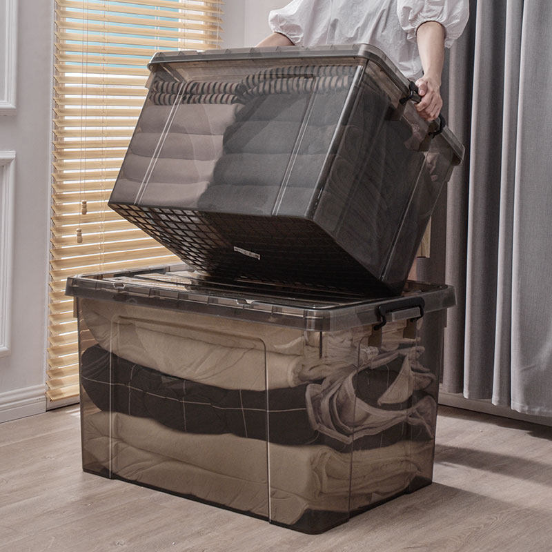 Thickened transparent storage box extra large plastic clear storage right angle covered clothes box household finishing box