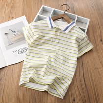 Boy striped short sleeve T-shirt 2022 summer fit new child thin half sleeve turnover Polo shirt pure cotton short sleeve blouse