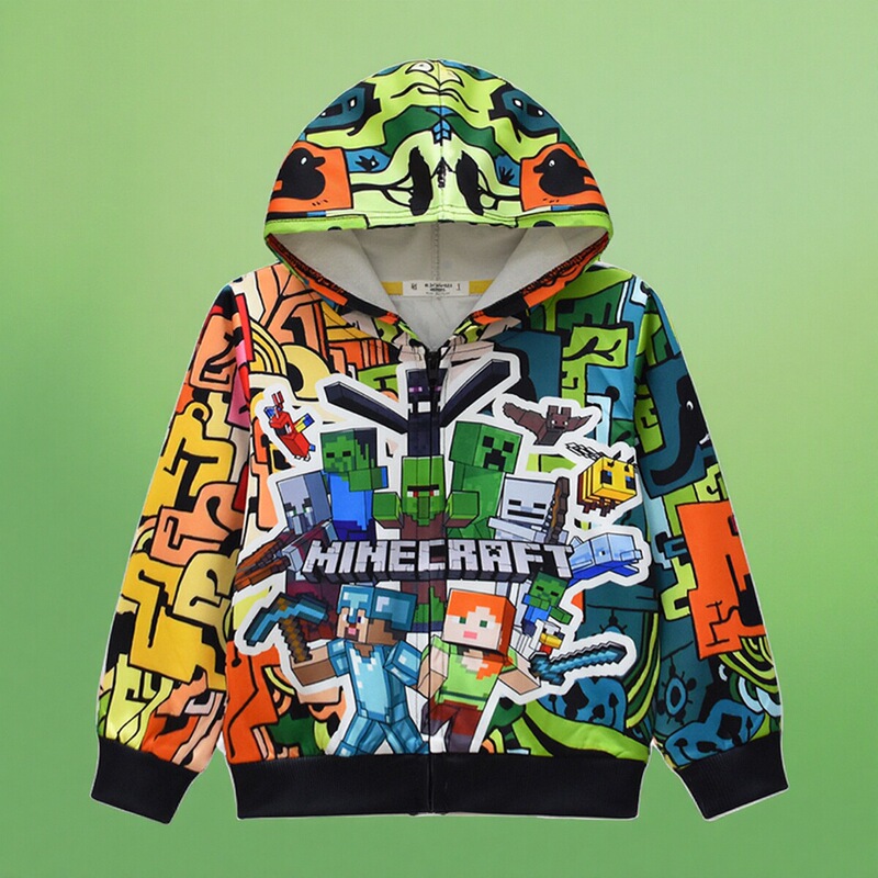 Minecraft Hooded Jacket Cartoon Digital Jacket Sweatshirt Creeper Steve Game Merchandise Clothing