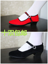 Old Beijing dance shoes flannel high heel folk dance shoes hard bottom dance practice shoes women Adult Children square dance shoes