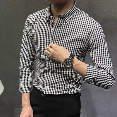 Plaid shirt men's long sleeve Korean slim trend handsome shirt autumn new men's non-ironing casual inch shirt men