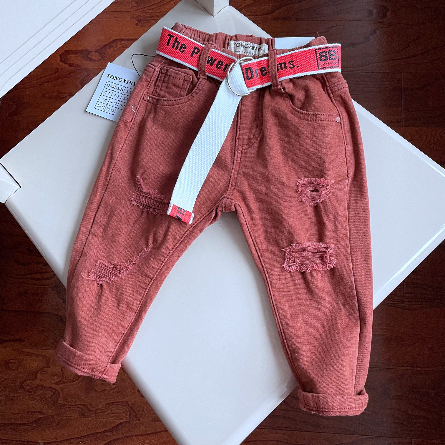 SZ193 boy spring autumn money long pants breaking hole elastic narrow footed pants 21 3 31