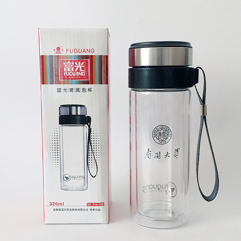 Nankai University classic double-layer glass tea cup transparent thermos cup 304 food grade stainless steel filter new product