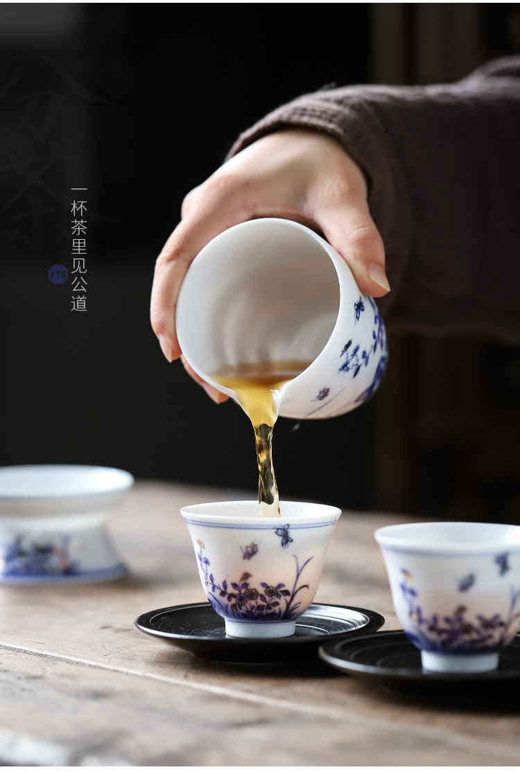 Ronkin hand - made household small set of blue and white porcelain cups tea tureen tea set kung fu tea kettle