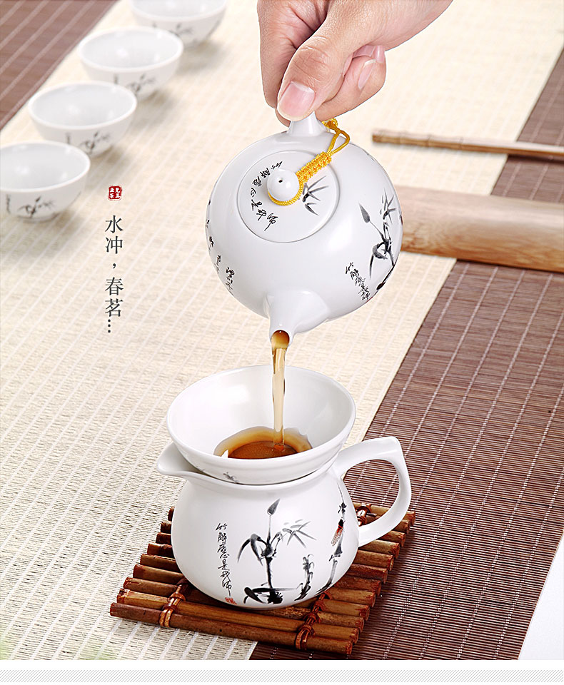 Ronkin teapot household ceramic kung fu tea tea service of a complete set of white porcelain cups tea tureen suit