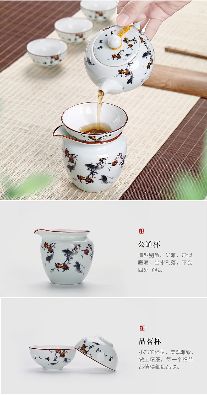 Ronkin white porcelain hand - made kung fu tea sets of household ceramic teapot teacup GaiWanCha way