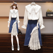  New product slightly fat womens clothing net red suit large size womens clothing early autumn 2021 new slimming and age reduction two-piece suit