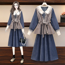  Plus size womens clothing fat sister early spring 2021 new vest dress western style thin meat cover two-piece suit