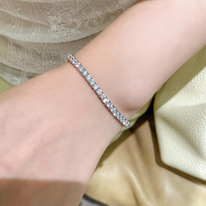 Tennis Bracelet Full of Diamonds, 10-Point Diamond Tennis Chain, Zircon Crushed Diamonds, Row of Diamonds, Korean Style, 925 Sterling Silver, Men's and Women's Models