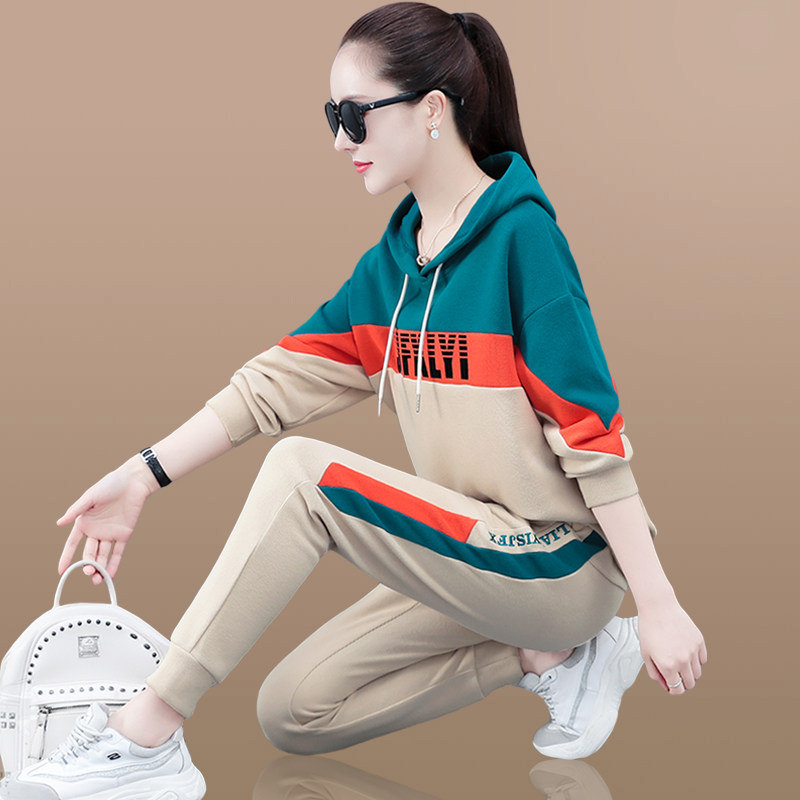 Sports set women spring and autumn 2021 New European brand early autumn clothes fashion Korean running leisure two-piece set