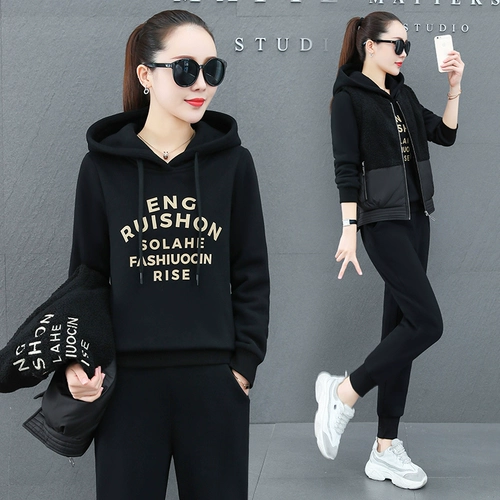 Демисезонный модный утепленный спортивный костюм, утепленная толстовка для отдыха, комплект, коллекция 2023, в западном стиле, 3 предмета