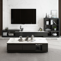  Nordic marble TV cabinet Coffee table combination set Simple modern Italian telescopic small apartment TV cabinet