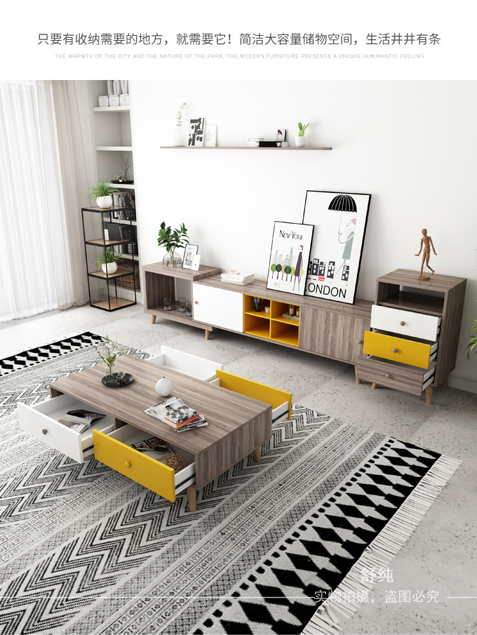 Bàn cà phê Bắc Âu kết hợp tủ TV phòng khách màu sắc phù hợp với màu đỏ hiện đại tối giản tủ khóa kính thiên văn sàn tủ đặt đồ nội thất - Bàn trà mẫu bàn sofa gỗ đẹp