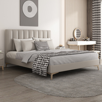  Nordic light luxury first floor leather bed Double bed 1 8 meters 2 meters large bed Modern simple leather bed small apartment master bed