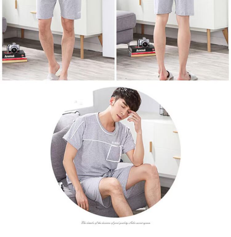 Bộ đồ ngủ mùa hè cho nam bộ cotton mỏng phần bé trai giản dị tay ngắn thiếu niên đơn giản phục vụ tại nhà hai mảnh mặc ngoài đồ bộ mặc nhà