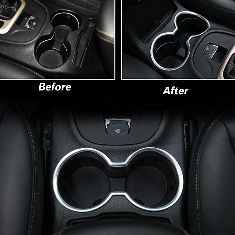 Chrome Trim Center Console Water Cup Holder Cover For Jeep Cherokee