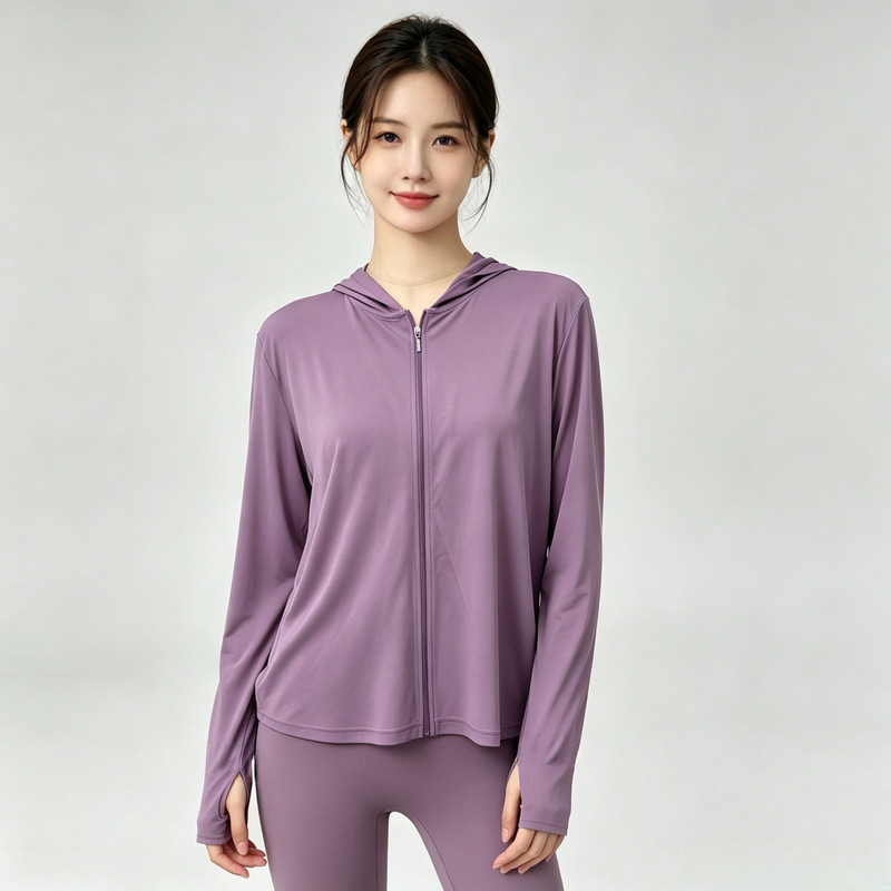 Knitted Silk Heavyweight Factory Silk Twisted Mesh Women's Summer Uv Protection Long-Sleeve Hooded Jacket with Thumb Holes Knitted Silk Heavyweight Factory Silk Twisted Mesh Women's Summer Uv Protection Long-Sleeve Hooded Jacket with Thumb Holes