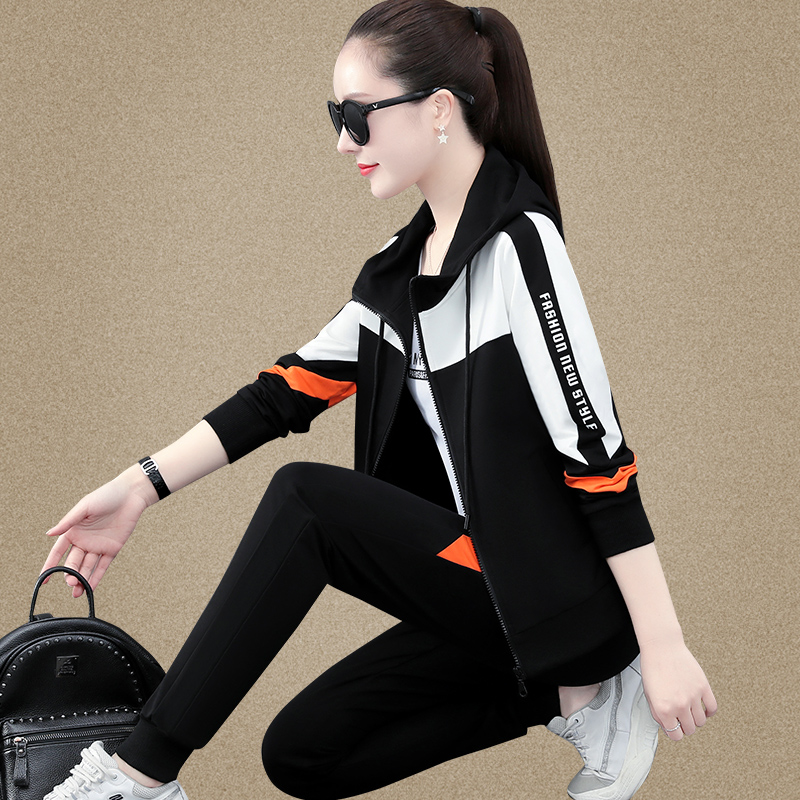 Casual Sports Suit Women Spring Autumn 2022 New Middle Aged Lady With Cap Jacket Long Sleeve Loose Sweatshirt Three Sets
