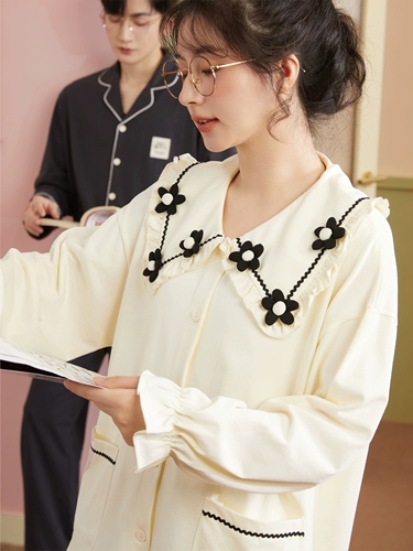 Демисезонная осенняя пижама для влюбленных, хлопковый весенний лонгслив, милая кукла, кукольный воротник