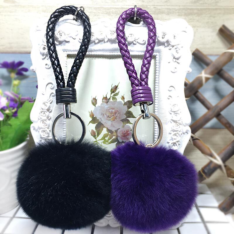 South Korea Rex Rabbit Hair Hair Ball Men and Women Car Keychain Creative Key Trim Cute Bag Plush Pendant