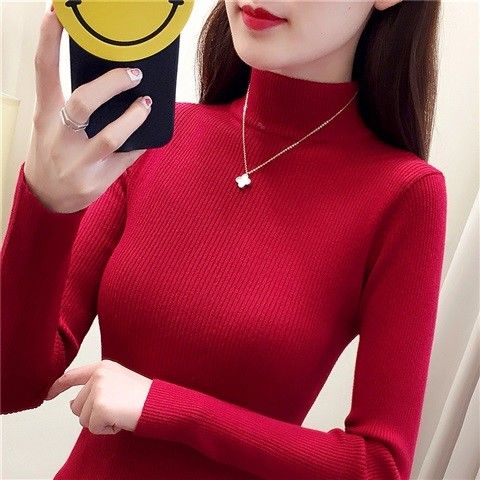 2023 Spring and Autumn Half Turtleneck Sweater Women's Long Sleeve Pullover Slim Fit Knitted Sweater for Women