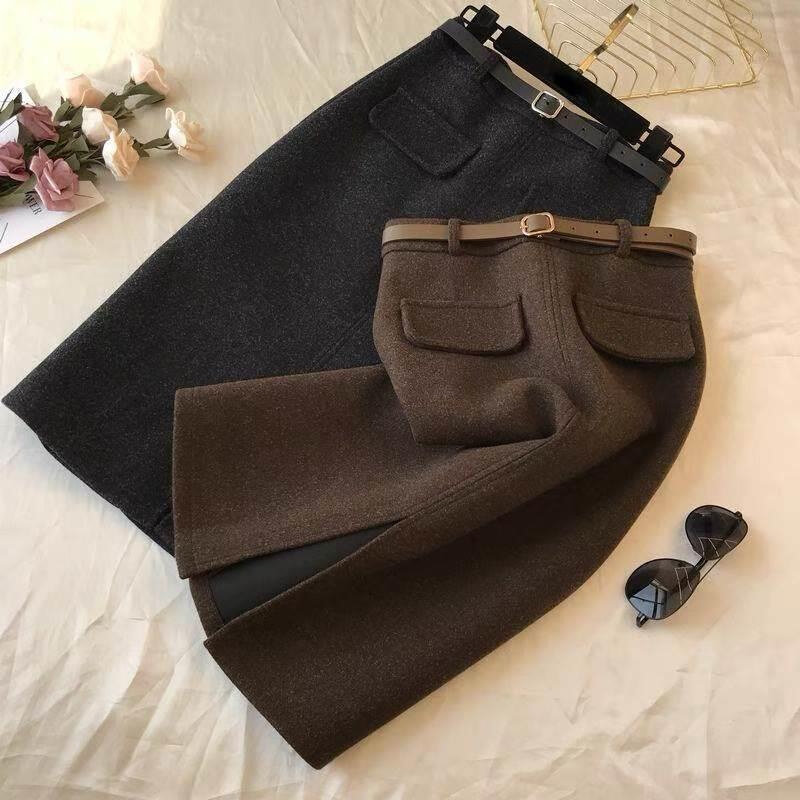 Curly hair half body dress lady autumn winter 2023 new small sub thickened high waist straight cylinder open fork one step bag hip skirt-Taobao