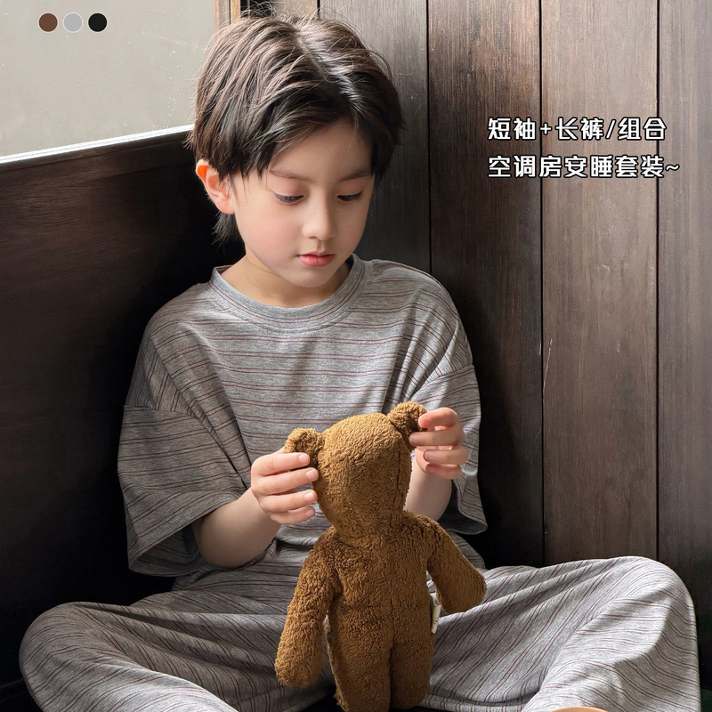 Modal Children's Pajamas for Boys, Summer 2026 New Style, Cool and Thin, Short-Sleeved Long Pants Home Wear Set for Older Children Modal Children's Pajamas for Boys, Summer 2026 New Style, Cool and Thin, Short-Sleeved Long Pants Home Wear Set for Older Children