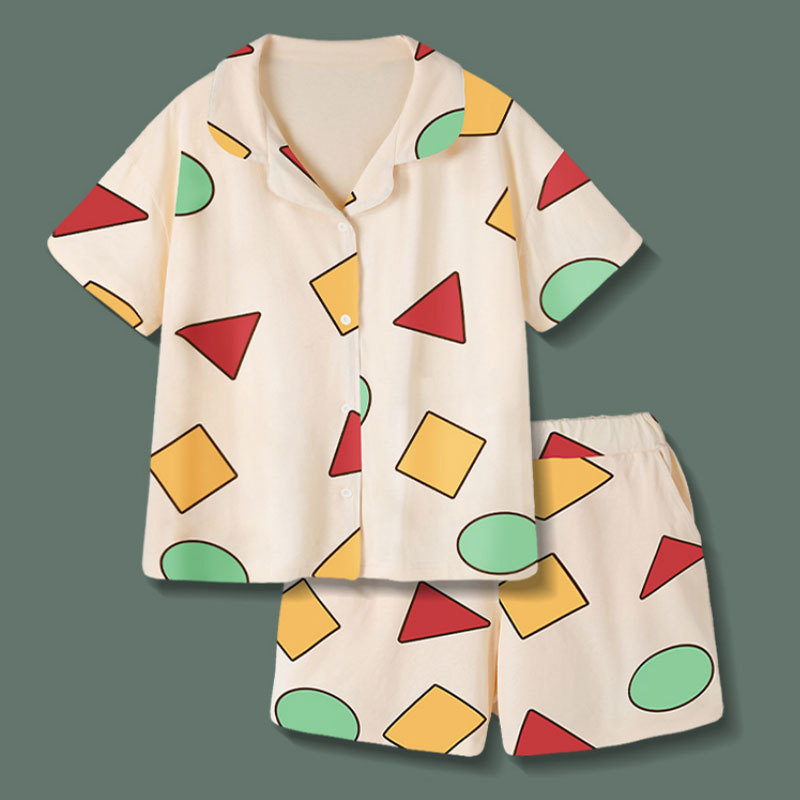 Crayon Shin-Chan Children's Pajamas for Girls, Summer Thin Pure Cotton Air-Conditioned Boys' Cute Cartoon Home Wear Set