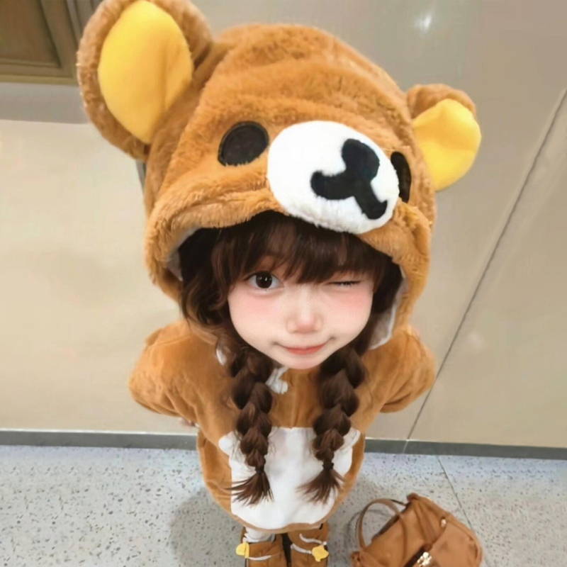 Children's One-Piece Pajamas for Boys and Girls 2025 New Winter Coral Velvet Thickeneded Rilakkuma Polar Fleece Home Clothes