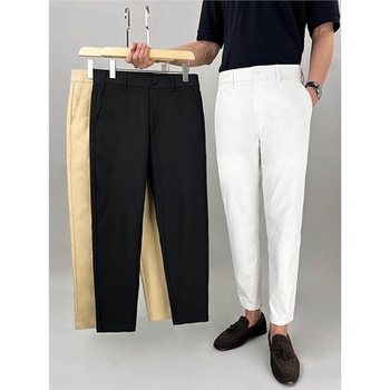 Spring men's white non-iron small straight nine-point trousers
