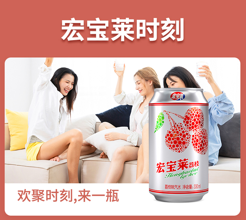 宏宝莱荔枝味汽水330ml*12罐整箱