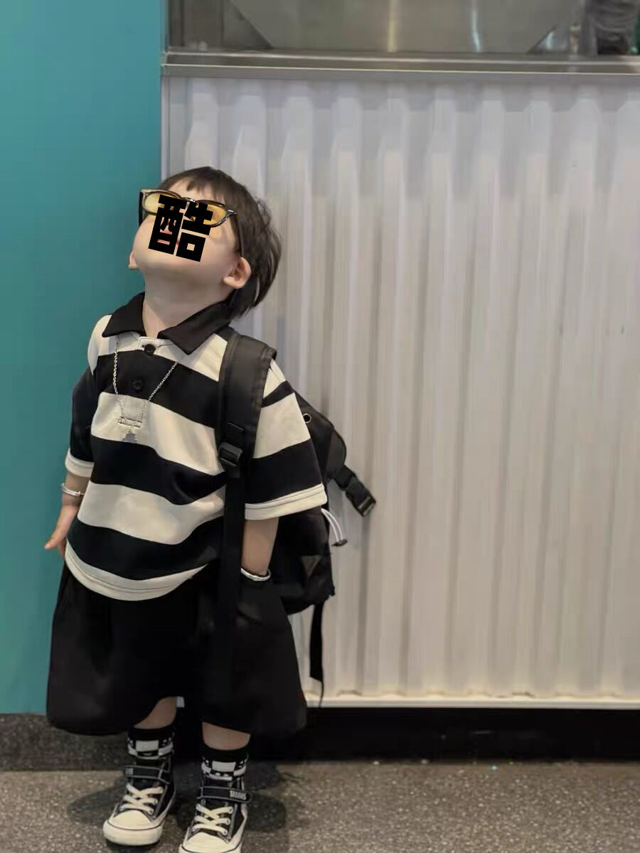 Polo striped Bara short-sleeved t-shirt handsome boy children summer clothes Bara baby shorts two-piece trendy children's suit