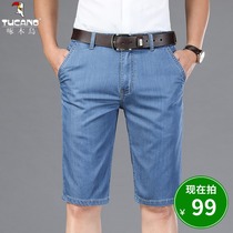 Woodpecker Summer Thin Denim Shorts Mens Loose Straight Stretch Trousers Breeches Capri pants Tide