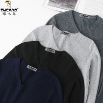 Woodpecker autumn cotton sweater men loose casual long sleeve knitwear men pullover v neck neck base shirt sweater