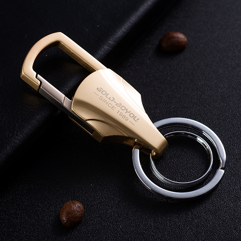 Golden Boyfriends Men's Waist Hanging Key Button Creative Car Key Chain Upmarket Double Ring Lock Spoon Alloy Pendant