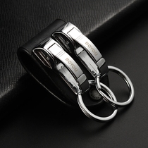 Boyou genuine leather double ring waist hanging key buckle mens car key chain cow leather wearing belt key ring gift pendant