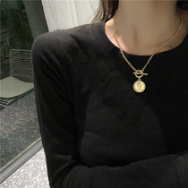 Chic European and American style design sense queen coin pendant necklace female Korean personality fashion golden cool clavicle chain F295