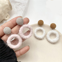 S925 Silver Needle Warm Wool Coil Earrings Female Korean Style Retro Joker Hollow Contrast Earrings A144