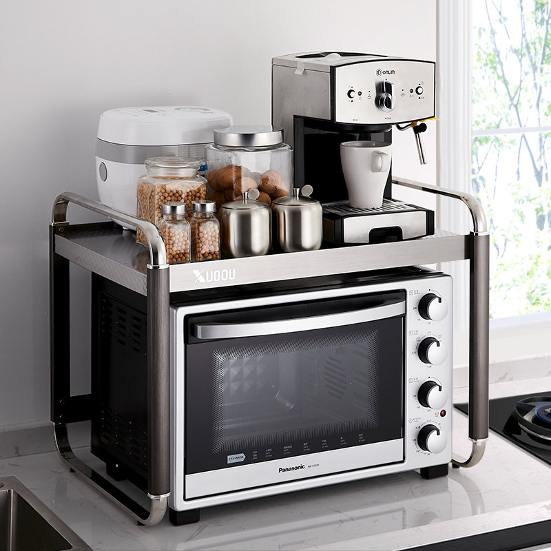 Kitchen Microwave Oven Shelving Oven Intake Layer Shelf Home Shelf Multilayer Retractable Stainless Steel Table Noodle seasoning jar rack