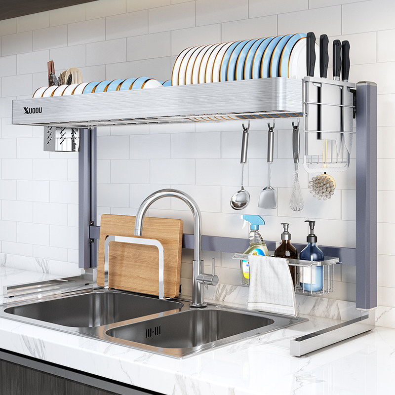 Sink rack 304 stainless steel kitchen dish rack knife rack drain rack bowl rack tableware sink upper storage shelf