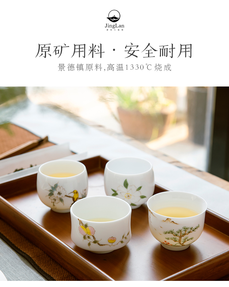 Sweet white porcelain of jingdezhen ceramics kung fu hand - made teacup thin body white porcelain master cup tea set single cup sample tea cup by hand