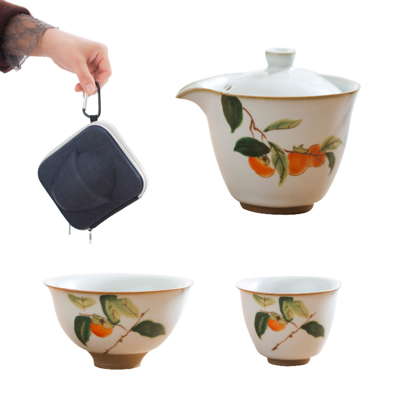 Open the slice JingLan your up ceramic kung fu tea set travel crack cup teapot two a pot of domestic tea taking and elegant