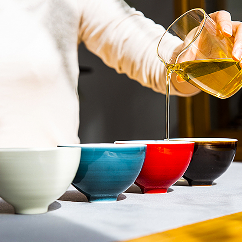 JingLan four color master cup of jingdezhen ceramic cups kung fu tea set sample tea cup high temperature ore color glaze single CPU