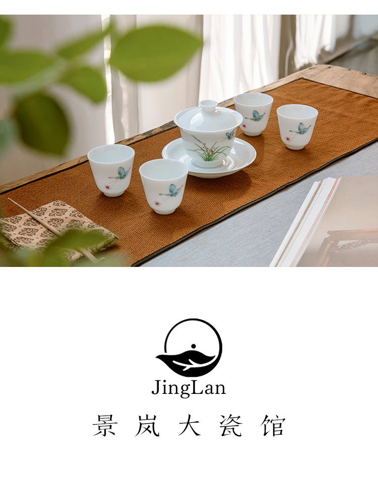 Jingdezhen ceramic cups manually kung fu tea set suit household hand made blue butterfly case white porcelain tureen tea cups