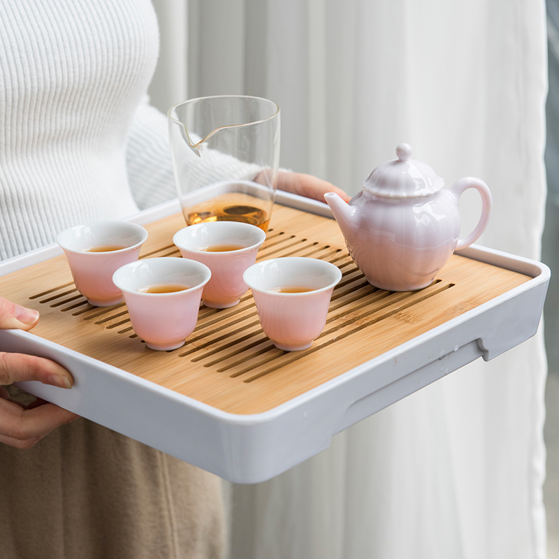 I and contracted jingdezhen ceramic tea set suit household Japanese dry wet amphibious tea tray teapot set of tea cups