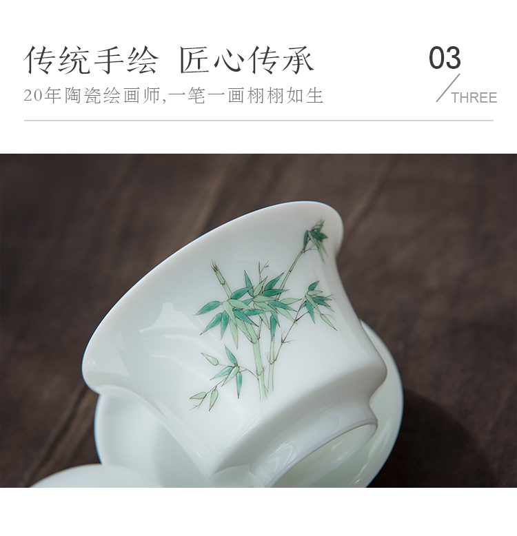 Good thing JingLan tea art jingdezhen ceramics by hand hand bamboo kung fu tea set tureen cup home